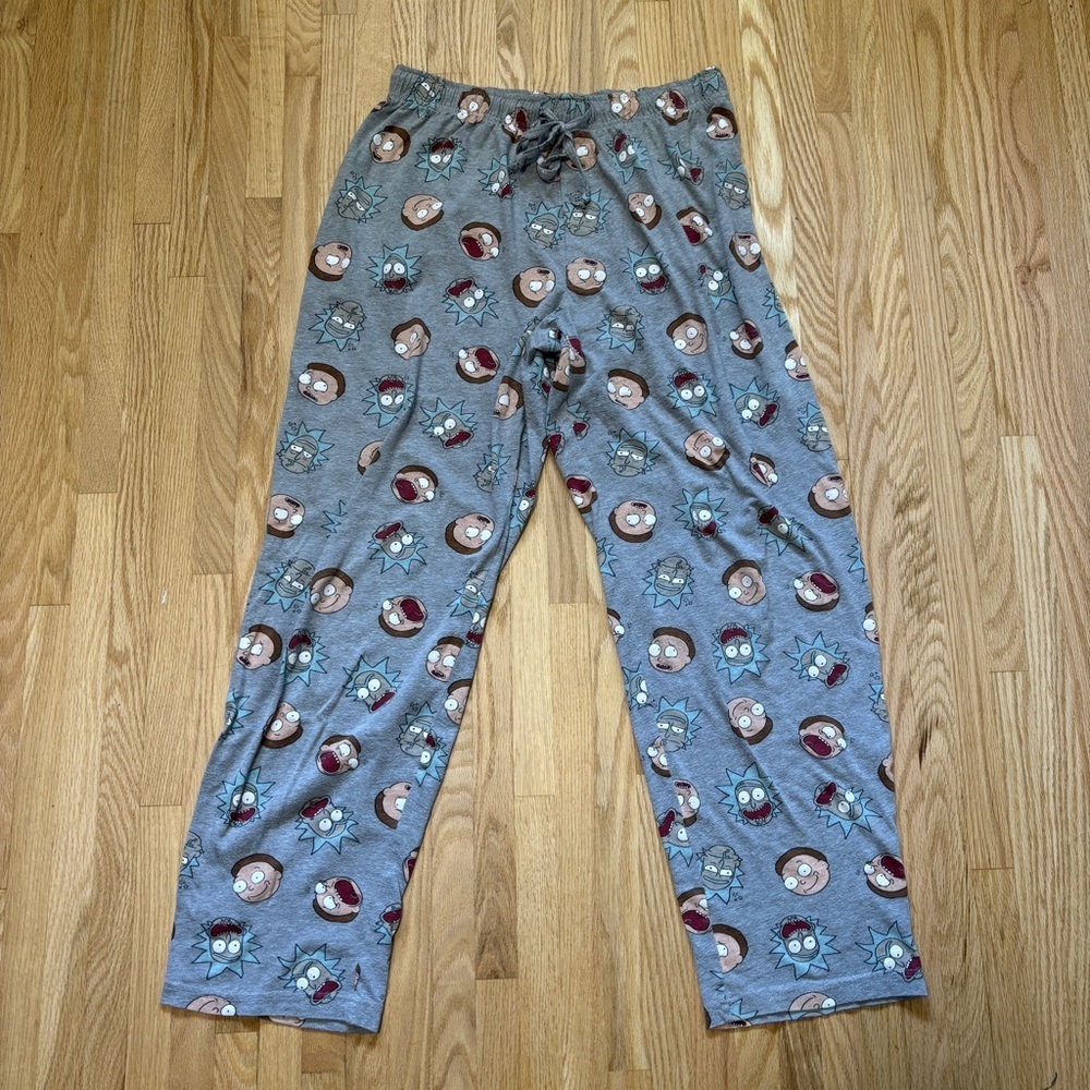 Rick & Morty Pants Adult L  Grey Lounge Pajama Joggers Adult Swim